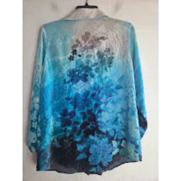 Soft Surroundings "Jolene" Blue Ombre Floral 100% Silk Button Up Blouse Small P. - Picture 3 of 8